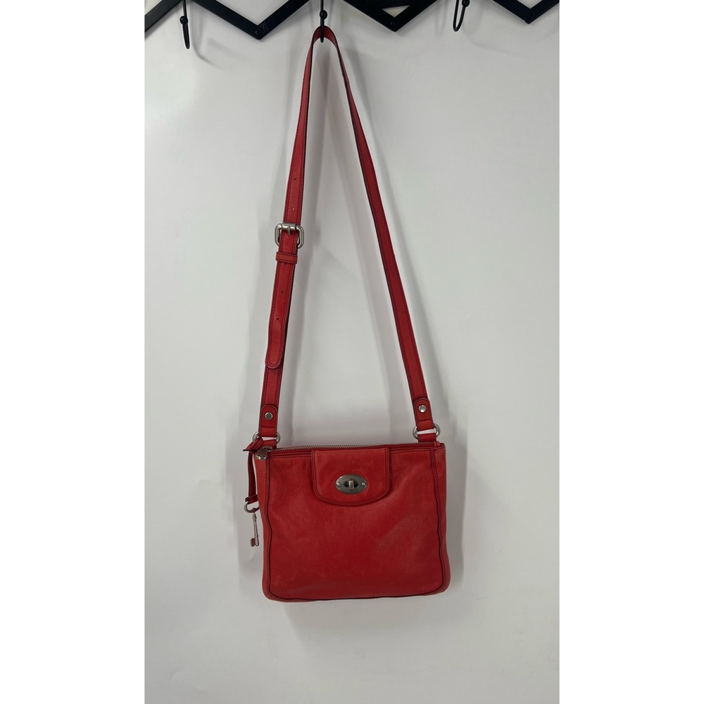 Fossil Marlow Crossbody Bag /red Leather Turnlock Purse Handbag
